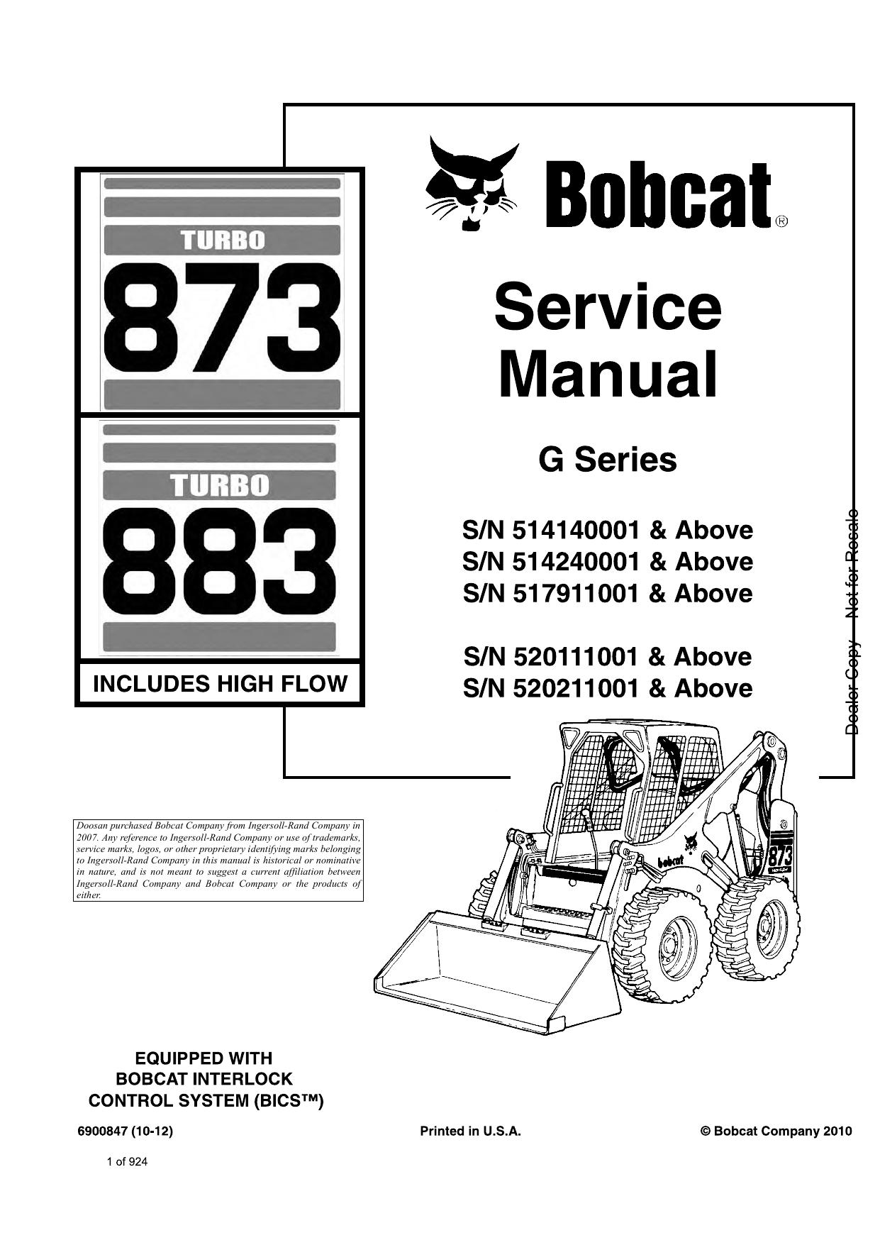 873 883 Loader Service Manual Bobcat